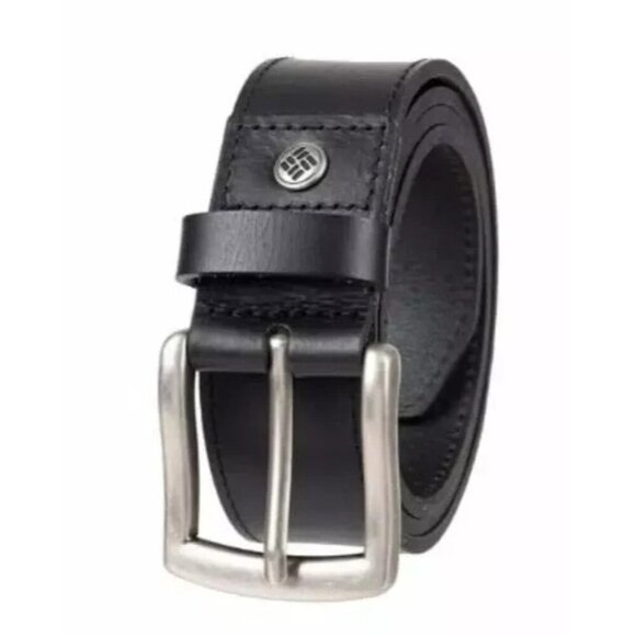 NEW Columbia Men's XL Size 40-42 Black Leather Belt Silver Buckle - Picture 1 of 7